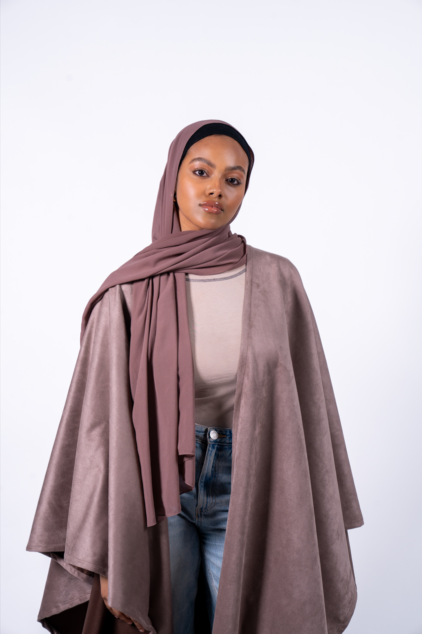 Reversible Suede Abaya in the shade Qahwa (Brown)