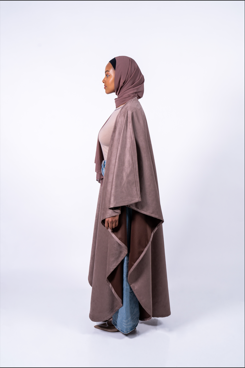 Reversible Suede Abaya in the shade Qahwa (Brown)