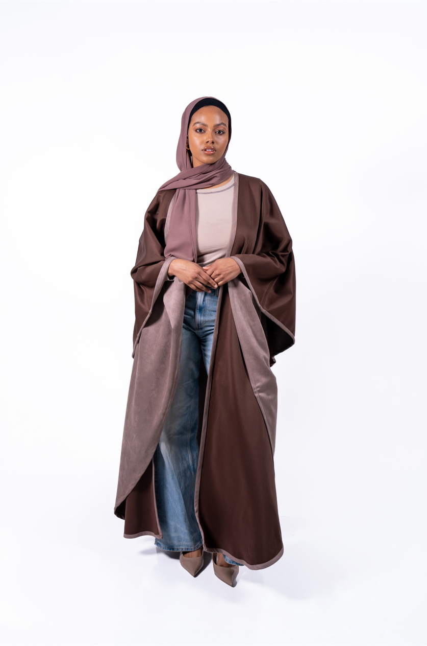 Reversible Suede Abaya in the shade Qahwa (Brown)