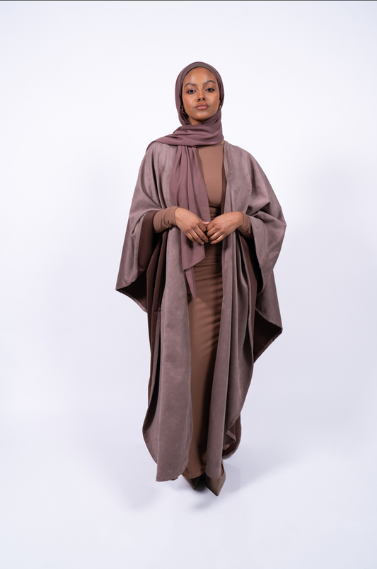 Reversible Suede Abaya in the shade Qahwa (Brown)