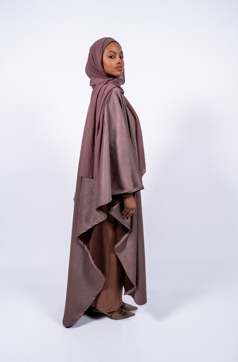 Reversible Suede Abaya in the shade Qahwa (Brown)